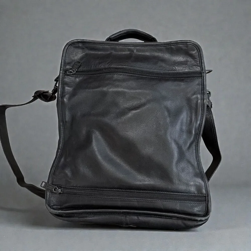 Vintage TUMI Black Leather Vertical Laptop Brief Messenger Bag Shoulder Strap